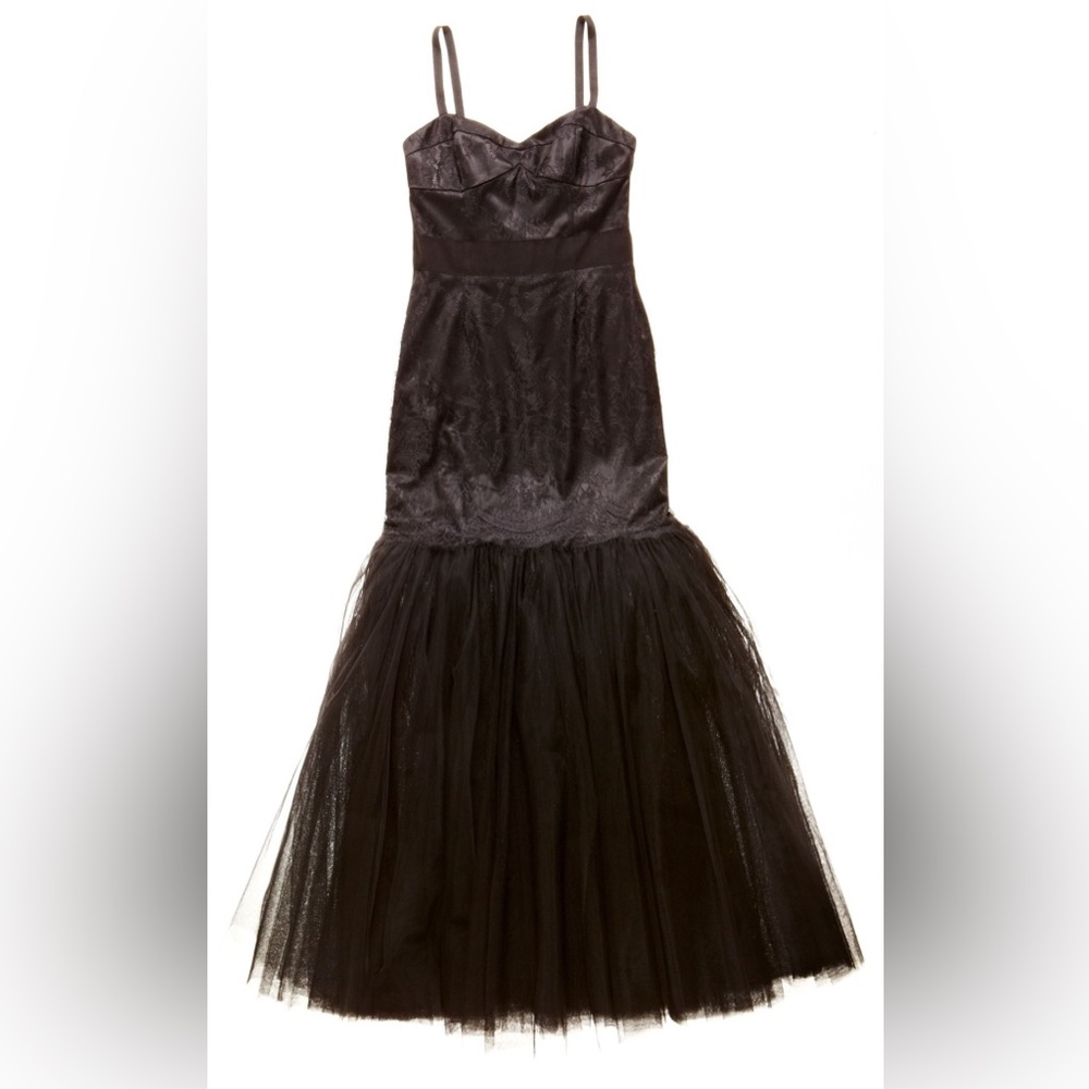 Marchesa Black Strapless Lace Tulle Mermaid Gown